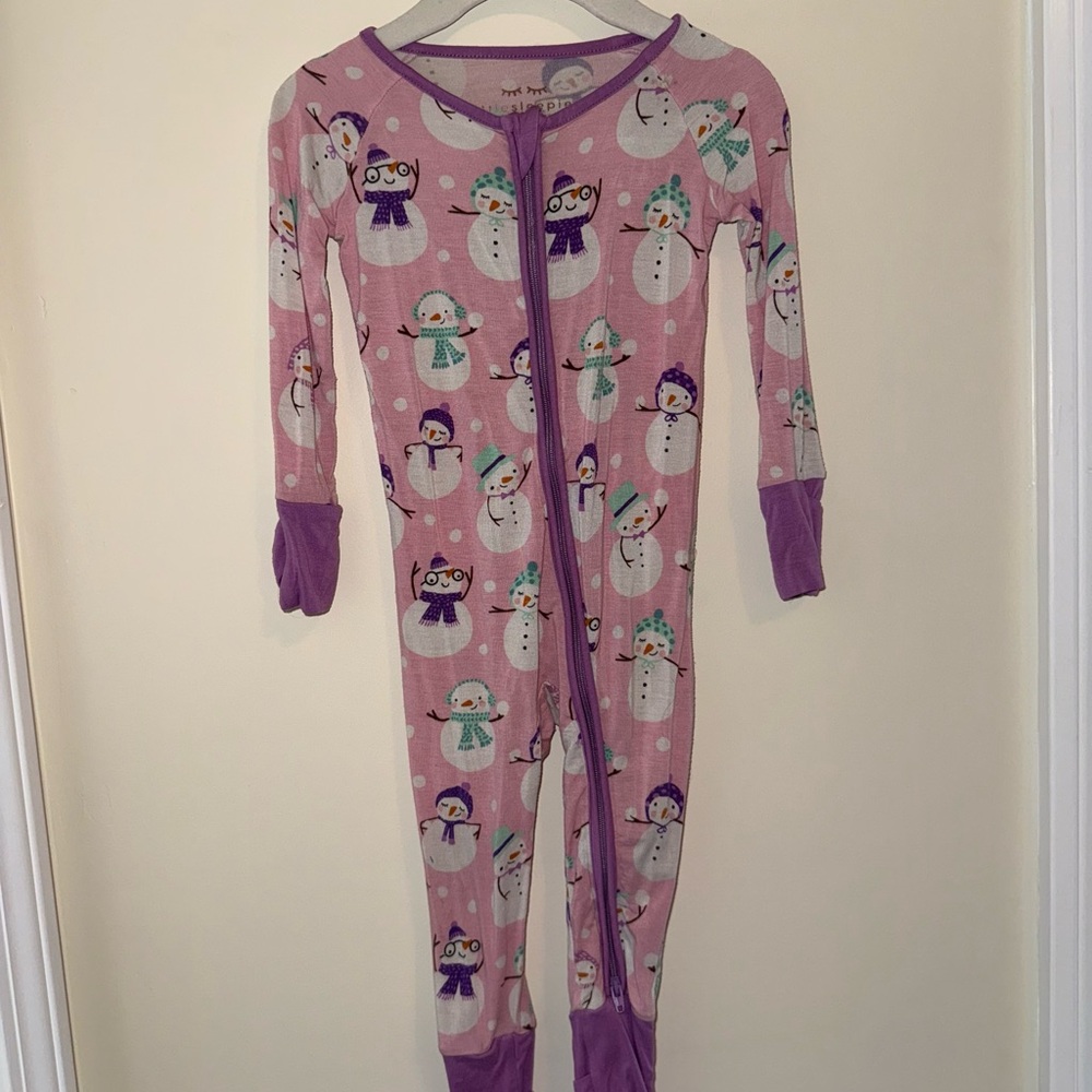 Little Sleepies Pink and Purple Snowman Footie